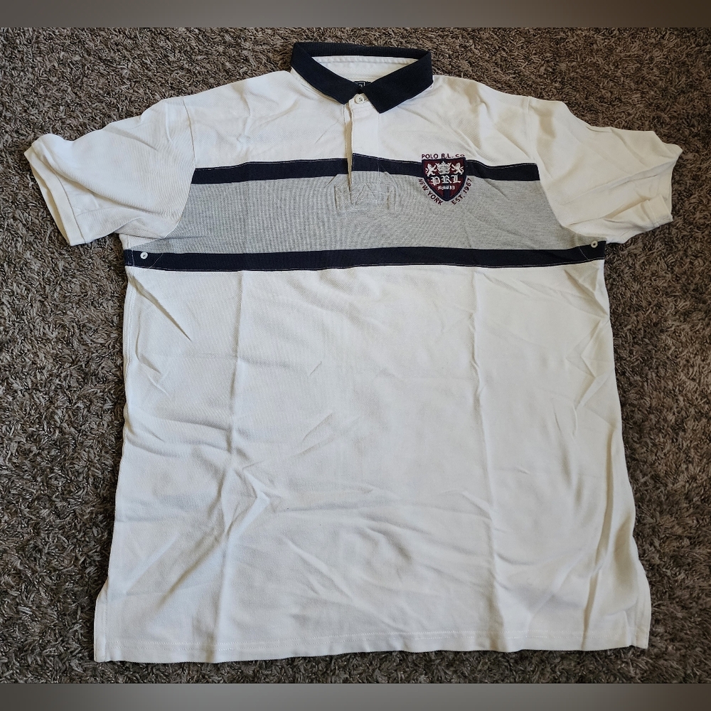 Polo Ralph Lauren New York Lion Crest Rugby White Polo Shirt Men's XL